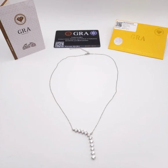 2.2 CTW Moissanite Waterfall Pendant  925 Silver GRA Certified Brilliant Jewelry - Picture 4 of 16